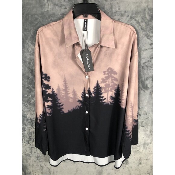 Noracora Tops - Noracora Womens Long Sleeve Button-Up Shirt With Forest Print